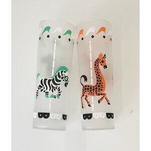 Libby CAROUSEL Glasses, (2) Merry-go-round Frosted Glasses with Giraffe,  Zebra